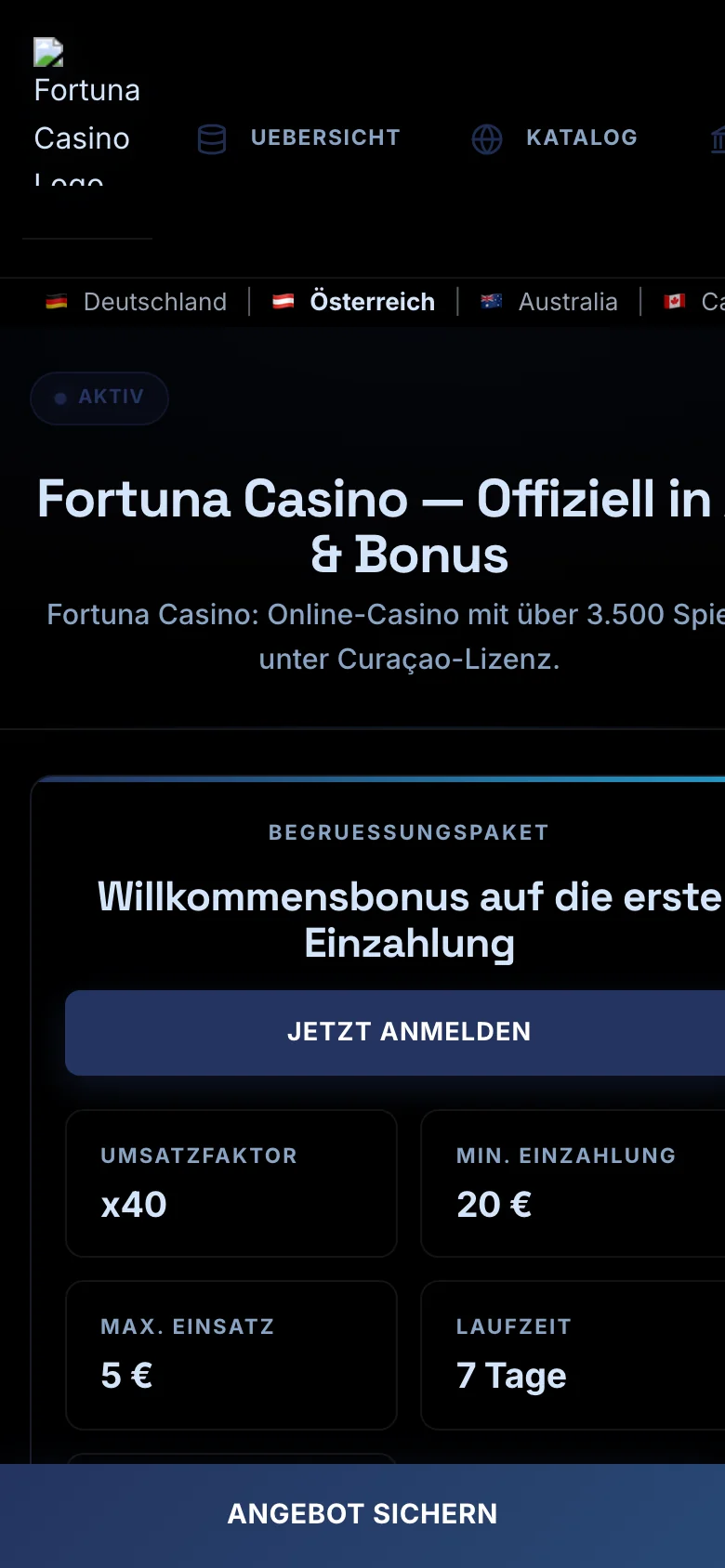 Fortuna Casino mobile lobby screenshot