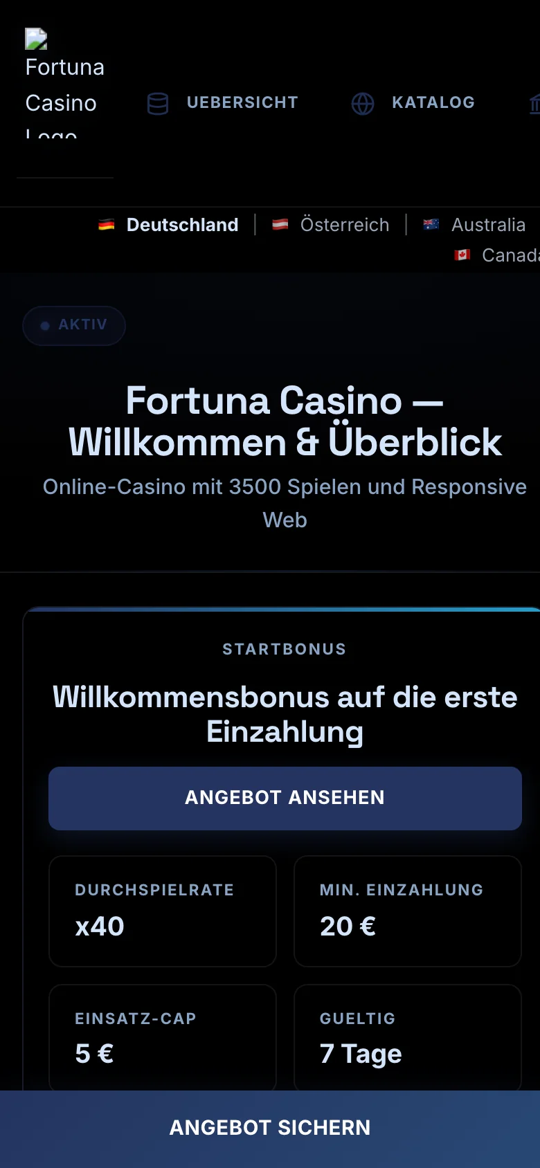 Fortuna Casino mobile lobby screenshot