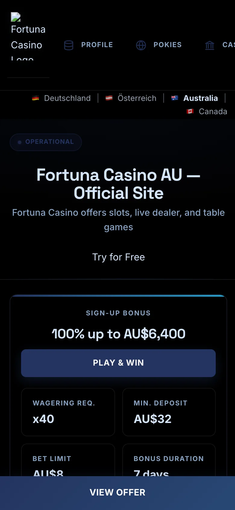 Fortuna Casino mobile lobby screenshot