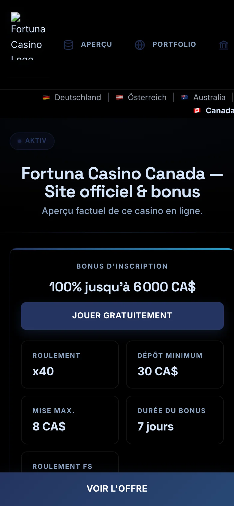 Fortuna Casino mobile lobby screenshot